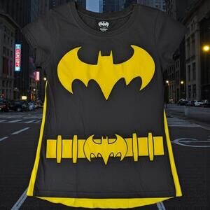 Batman Uniform T-shirt Detachable Cape Costume YXL Women's S Comic Super Hero DC